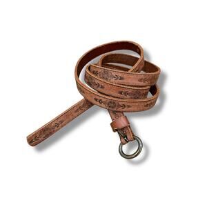 Vintage Skinny Brown Mandala Patterned Leather Belt